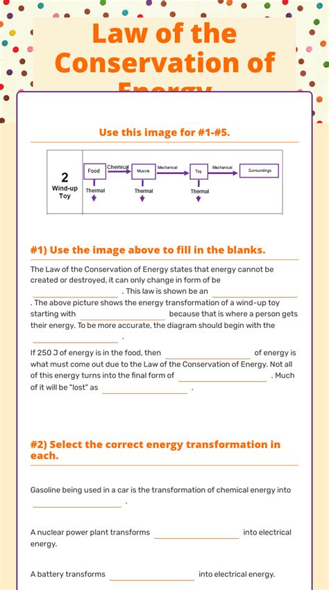 conservation of energy worksheet 1